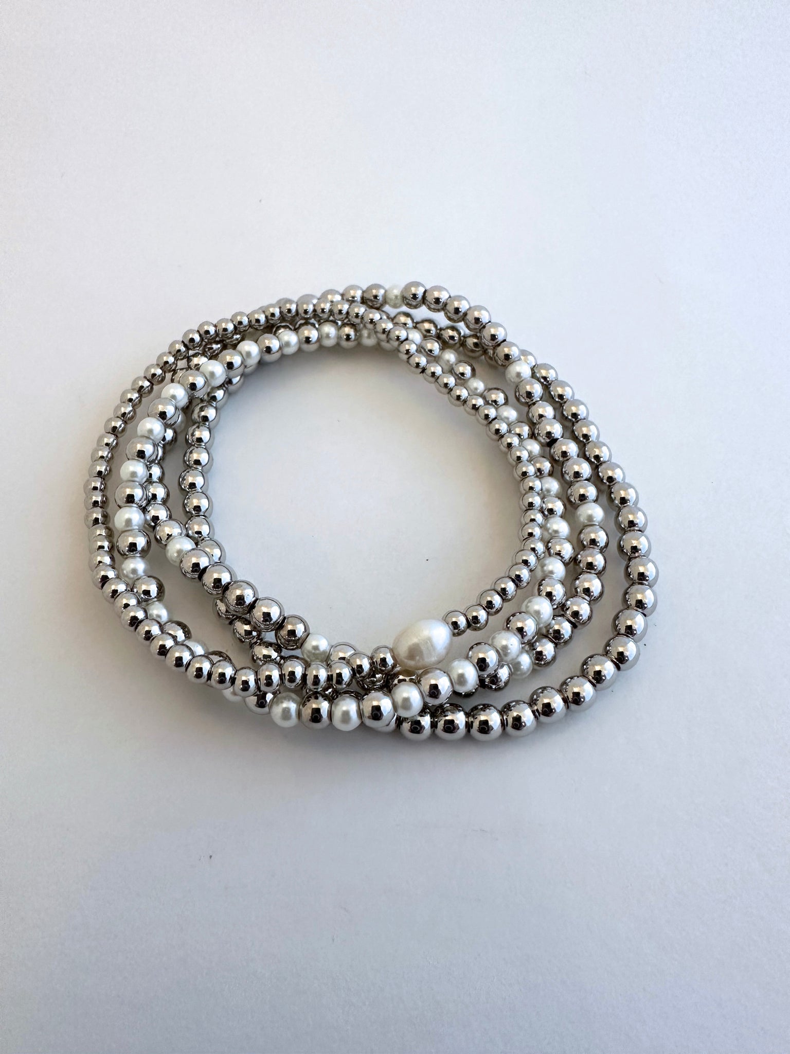 Silver Ball Bracelet Set - 4 pieces